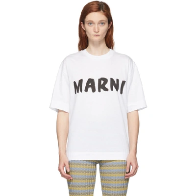Marni Brushstroke Logo Print T-shirt In Low01 White