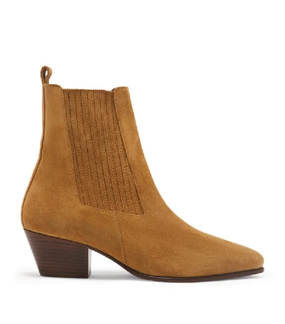 Sandro Almond-toe Suede Ankle Boots In Ambre