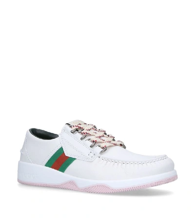 Gucci Striped Webbing-trimmed Leather Trainers In White