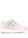 Hogan Metallic Logo Patch Sneakers In Neutrals