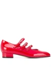 Carel Ariana Patent Buckle-trio Ballerina Pumps In Red