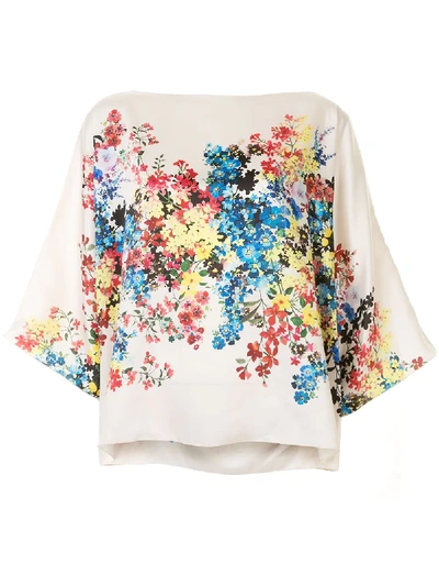 Paule Ka Floral Slash-neck Top In Neutrals