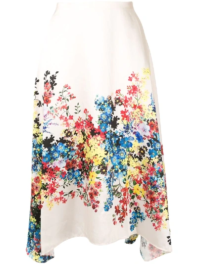Paule Ka Asymmetric Floral Print Skirt In Neutrals