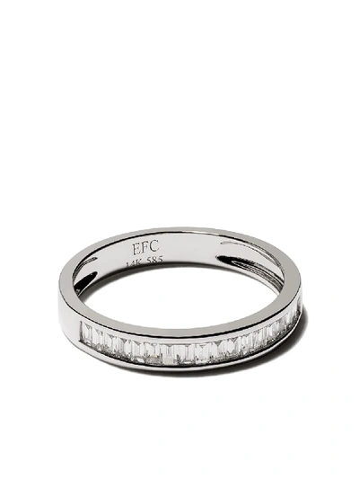 Ef Collection 14kt White Gold Half Diamond Channel Set Baguette Stack Ring In 14k White Gold ()
