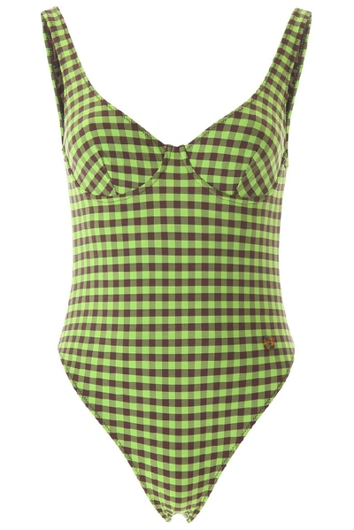 Fendi Checked Swimsuit In Brown,green