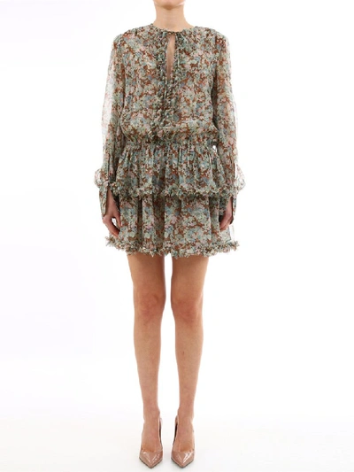 Stella Mccartney Ruffled Floral-print Silk-georgette Mini Dress In Green