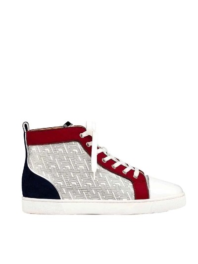 Christian Louboutin Louis Orlato Suede, Leather And Denim High-top Sneakers In Red