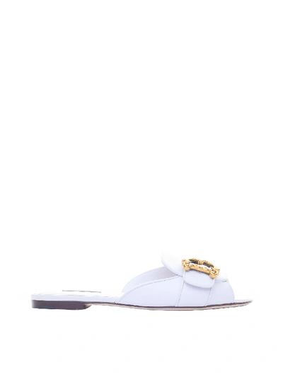 Dolce & Gabbana Dg Logo Sandals In White Leather