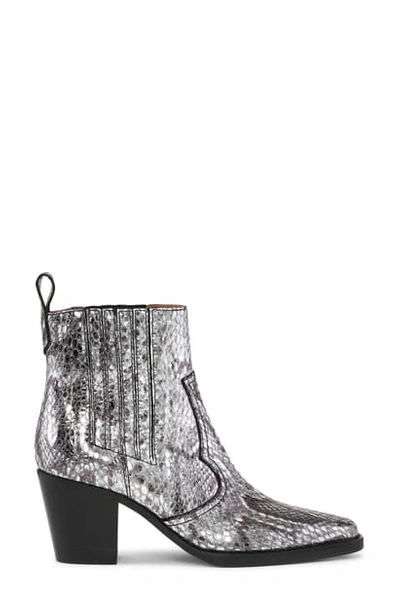 Ganni Callie Western Crocodile-effect Leather Boots In Grey