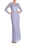 Marina Sequin Lace Long Sleeve Gown In Lilac