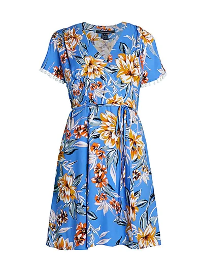 French Connection Claribel Floral Faux Wrap Dress In Claribel Floral Chalk Blue