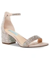 Betsey Johnson Sb-mari Champagne Rhinestone Ankle Strap Sandal Heels In Champagne