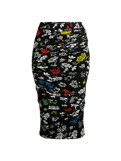 Versace Ruched Floral Skirt In Black