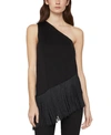 BCBGMAXAZRIA ASYMMETRICAL FRINGED-HEM TOP