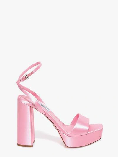 Prada Satin Platform Sandals In Pink