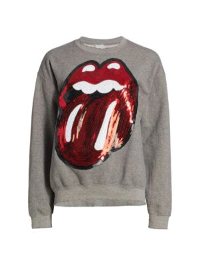 Madeworn Rolling Stones Sequin-embellished Distressed Cotton-blend Jersey Sweatshirt In Grey