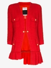 TIGER IN THE RAIN TIGER IN THE RAIN WOMENS RED REWORKED CHANEL ASYMMETRIC RUFFLED TWEED JACKET,TR07200215150733