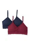 Real Underwear Seamless Longline Bralette - Pack Of 2 In Burgundy/navy