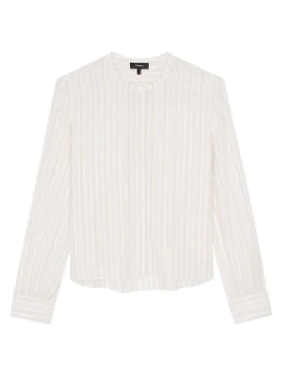 Theory Easy Corded Stripe Woven Shirt In Ivory Multi