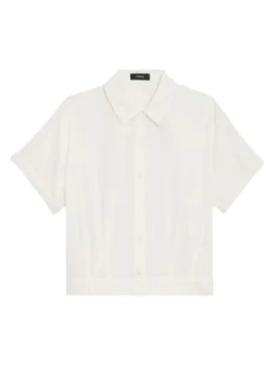 Theory Cropped Short-sleeve Button-down Shirt In Ivory Multi
