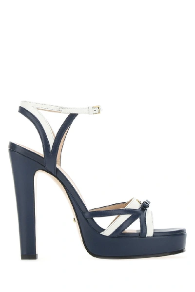 Gucci Double G Bow Strap Sandals In Blue