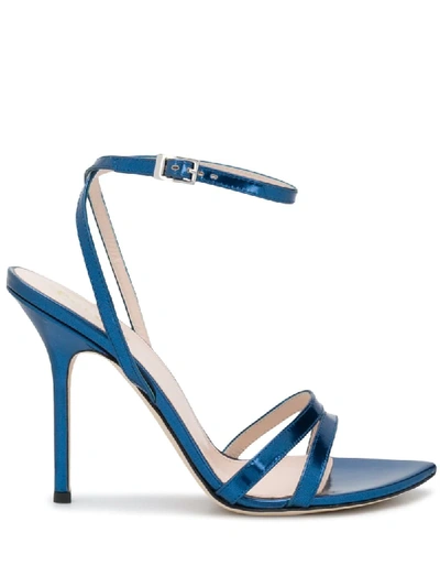 Pollini Metallic Sandals In Blue