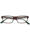 Gucci Web Detail Rectangular-frame Glasses In Brown
