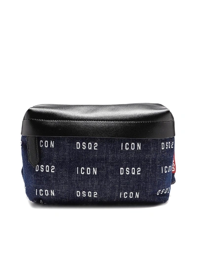 Dsquared2 Leather And Logo Print Denim Belt Bag In Blue