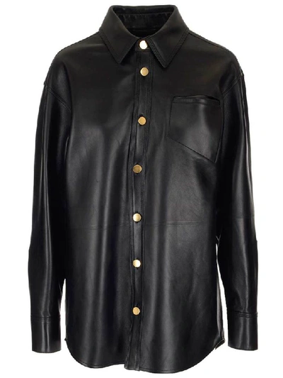 Bottega Veneta Oversized Leather Buttoned Shirt In Black