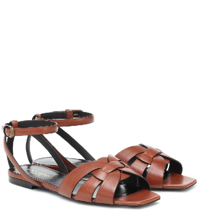 Saint Laurent Nu Pieds Woven Leather Sandals In Brown