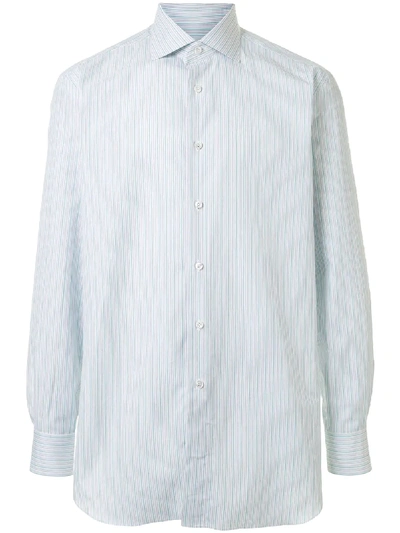 Brioni Mid-length Striped Shirt In Blue