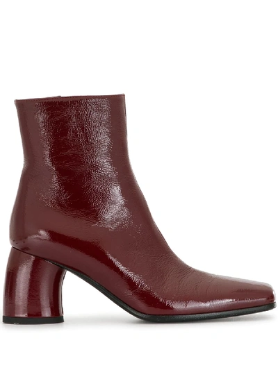 Ann Demeulemeester Vernice Crinkle Ankle Boots In Red
