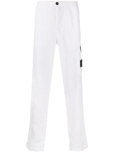 Stone Island Logo-patch Straight-leg Trousers In Weiss