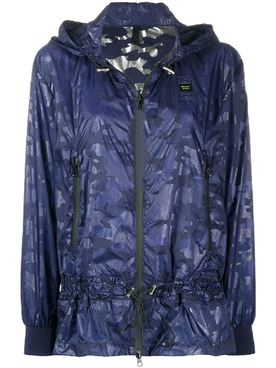 Blauer Camouflage Print Rain Jacket In Blau