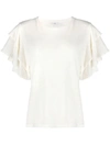 Closed Ruffled Sleeve Top In White
