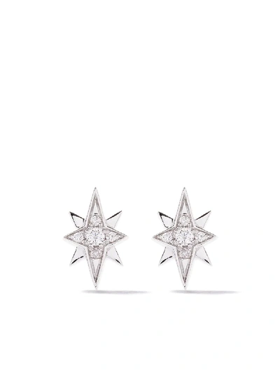 As29 18kt White Gold Essentials North Star Diamond Stud Earrings In Silver