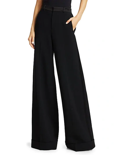 Ralph Lauren Alana Wide-leg Stretch Virgin Wool Tuxedo Trousers In Black