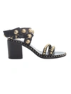 ASH SANDALS HEEL 70 W/STUDS AND CROSS ON ANKLE,NORA01 BLACK GOLDEN ST