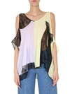 Maison Margiela Cold-shoulder Chantilly Lace-paneled Color-block Jersey Top In Multicolor