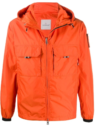 Moncler Logo-patch Hooded Jacket In Orange