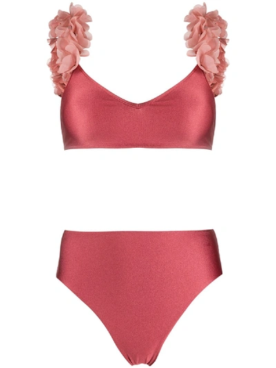 La Reveche Floral Applique Bikini Set In Pink