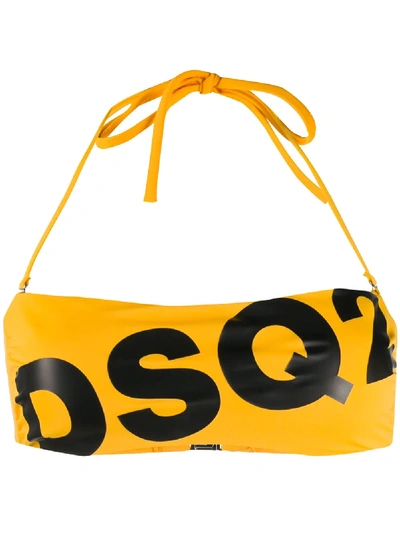 Dsquared2 Logo-print Bikini Top In Yellow