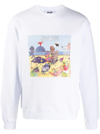 Msgm Rimini Cartoon-print Sweatshirt In White