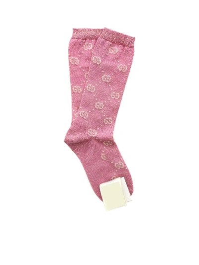 Gucci Kids' Gg Socks In Pink Lamè