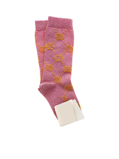 Gucci Kids' Gg Motif Socks In Lamé Pink