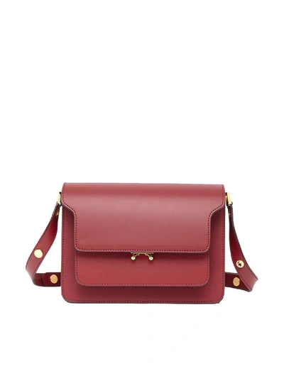 Marni Trunk Leather Shoulder Bag In Red
