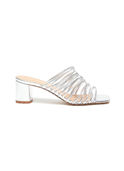 Aeyde 55mm Pearl Metallic Leather Mule Sandals In Silver