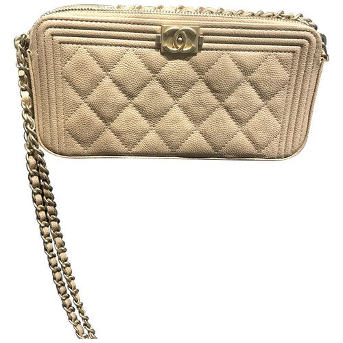 Pre-Owned Chanel Wallet On Chain Beige Leather Clutch Bag | ModeSens