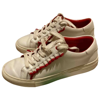 Pre-owned Tory Sport Leather Trainers In White