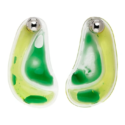 Christopher Kane Green Curve Liquid Gel Earrings In Green Yello